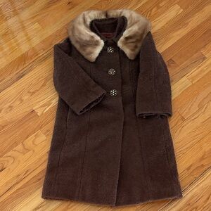 Chic Brown Teddy Jacket with mink Fur Collar
